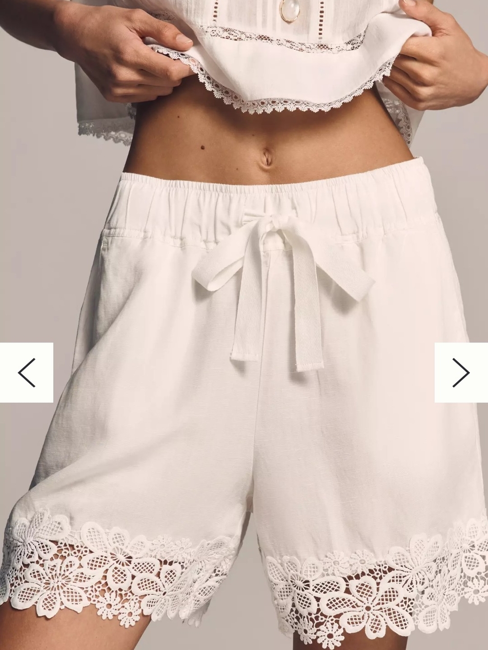 Maeve White Lace-Trim Drawstring Shorts
